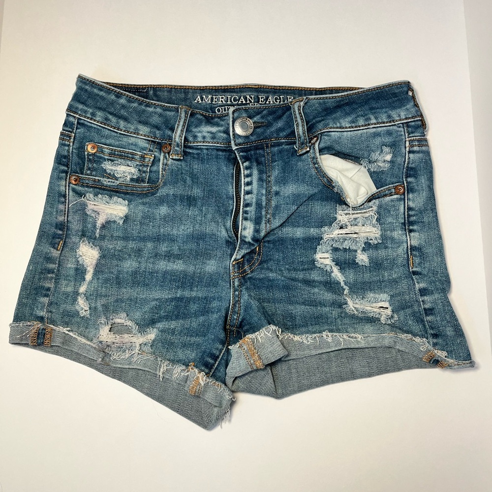 American Eagle Outfitters Distressed Blue Denim Jean Shorts